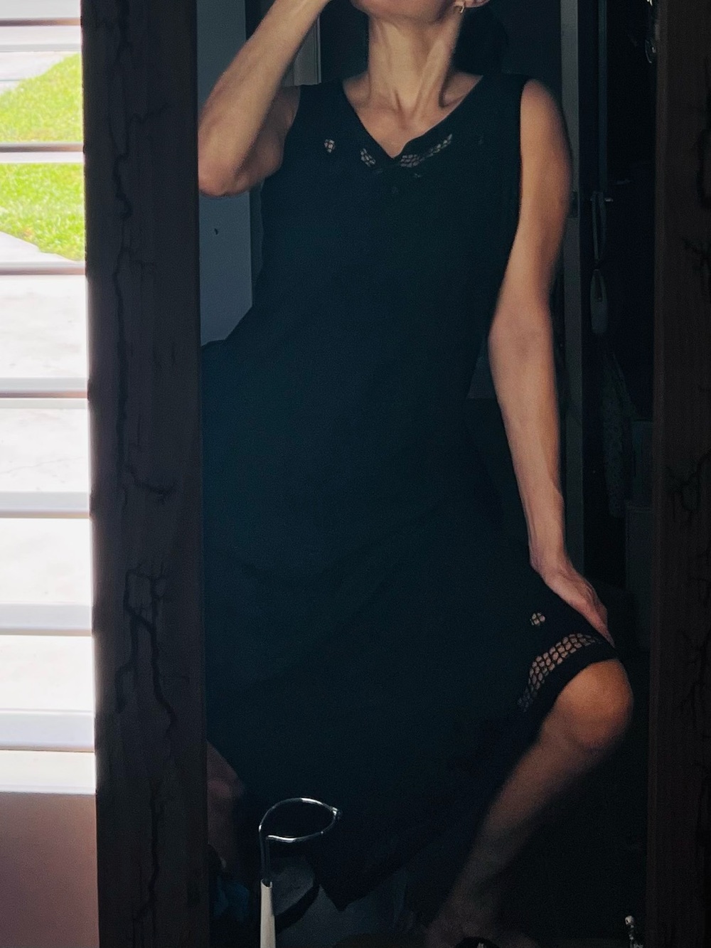 Jane Ashley Sleeveless Black Dress with Embroidered Lace Details